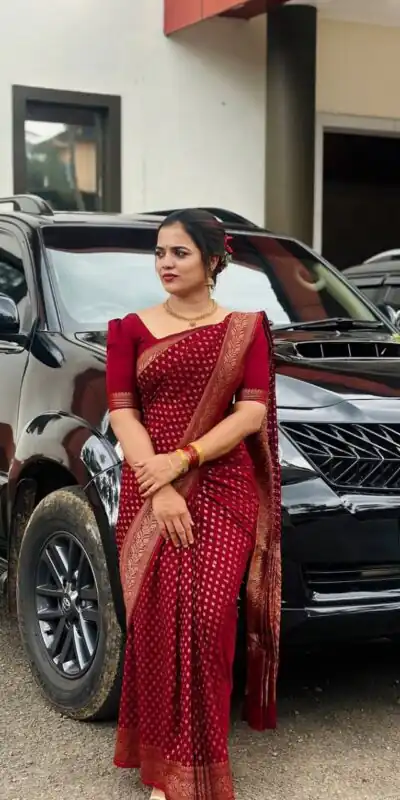 KPR 264 Maroon Soft Lichi Silk Saree with Lace Work & Lace Border. Introductory Price ₹1349. Delivery 4-6 Working Days. Shop now. | Designer Sarees, Modern Digital sarees, Sarees, Bollywood Sarees, Creative Sarees, Embroidered Sarees, Ethnic Saree, Party Wear Sarees