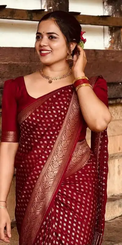 KPR 264 Maroon Soft Lichi Silk Saree with Lace Work & Lace Border. Introductory Price ₹1349. Delivery 4-6 Working Days. Shop now. | Designer Sarees, Modern Digital sarees, Sarees, Bollywood Sarees, Creative Sarees, Embroidered Sarees, Ethnic Saree, Party Wear Sarees