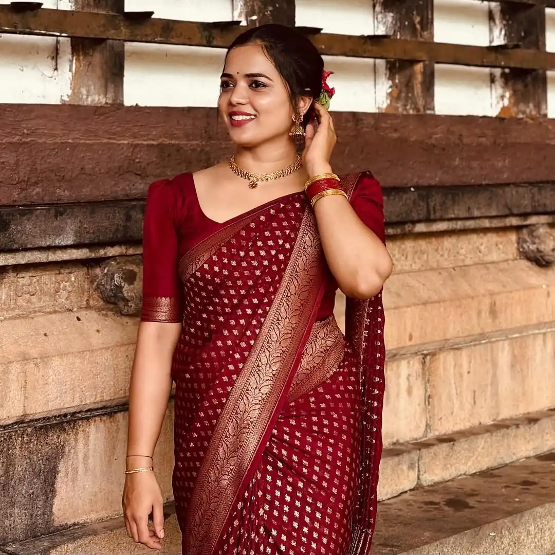 KPR 264 Maroon Soft Lichi Silk Saree with Lace Work & Lace Border. Introductory Price ₹1349. Delivery 4-6 Working Days. Shop now. | Designer Sarees, Modern Digital sarees, Sarees, Bollywood Sarees, Creative Sarees, Embroidered Sarees, Ethnic Saree, Party Wear Sarees