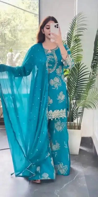 NSR 900 Sky Blue Faux Georgette Salwar Suit with Sequins Work & Embroidery Work. Now at just ₹2150. Delivery 4-6 Working Days. Shop now. | Jump Suits, Salwar suit, Casual Suits, Creative suits, Designer Suits, Palazzo Suits, Party Wear Suits, Patiala Suits
