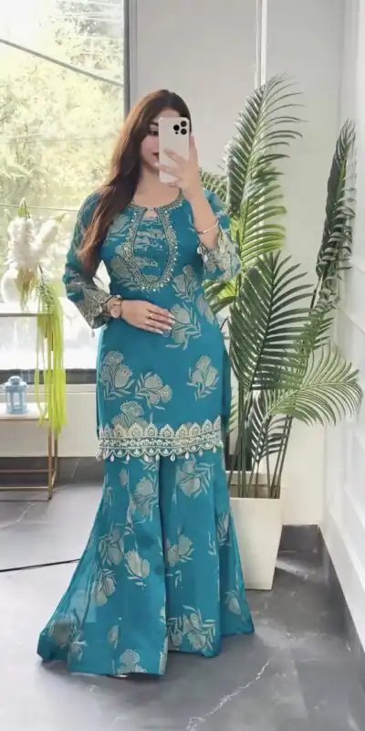 NSR 900 Sky Blue Faux Georgette Salwar Suit with Sequins Work & Embroidery Work. Now at just ₹2150. Delivery 4-6 Working Days. Shop now. | Jump Suits, Salwar suit, Casual Suits, Creative suits, Designer Suits, Palazzo Suits, Party Wear Suits, Patiala Suits