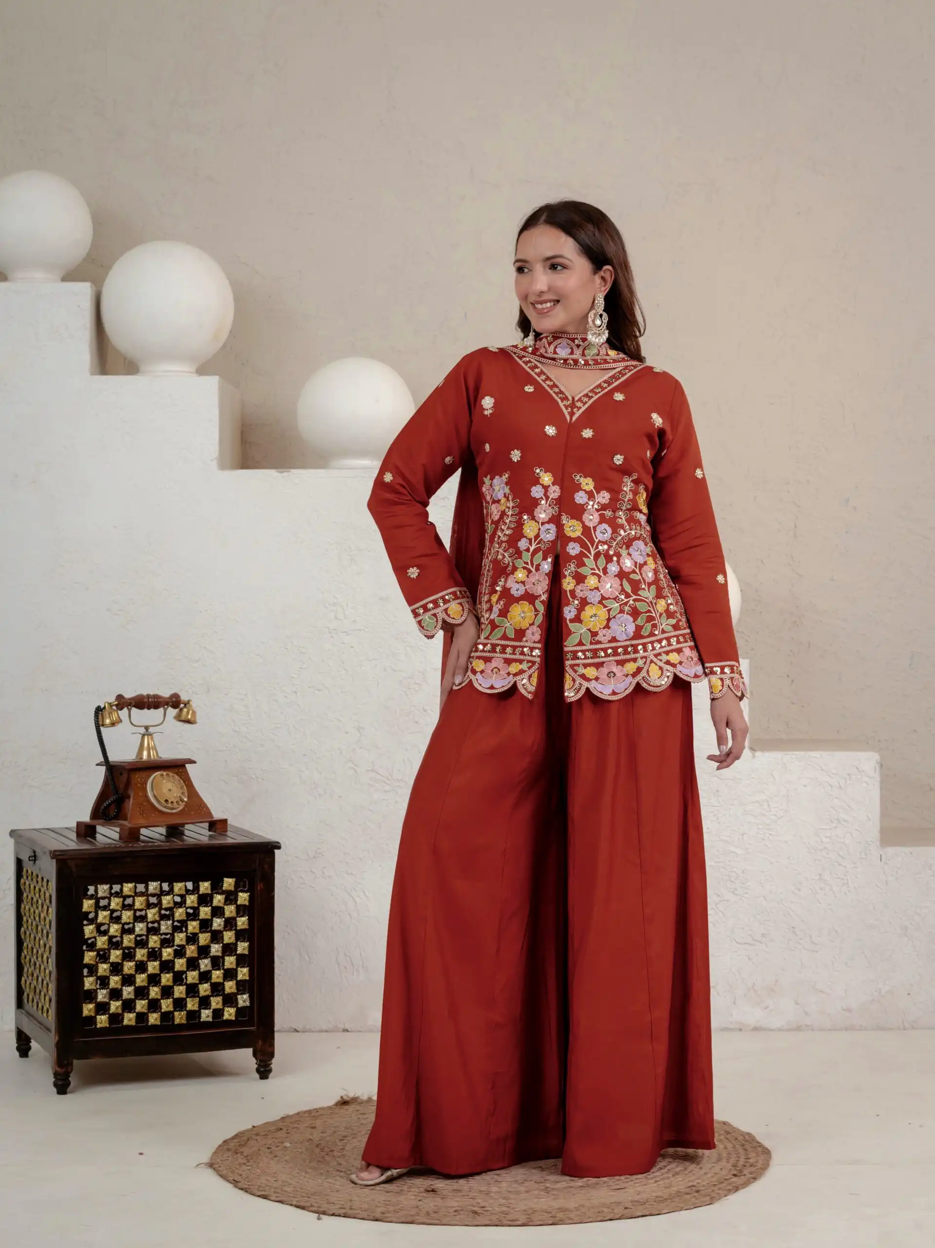 NF 1291 Rust Roman Silk Salwar Suit Perfect for Wedding, Party, Lohri, Onam, Reception – . Grab it for ₹2049. Delivery 4-6 Working Days. Shop now. | Jump Suits, Salwar suit, Casual Suits, Creative suits, Designer Suits, Palazzo Suits, Party Wear Suits, Patiala Suits, Straight Suits
