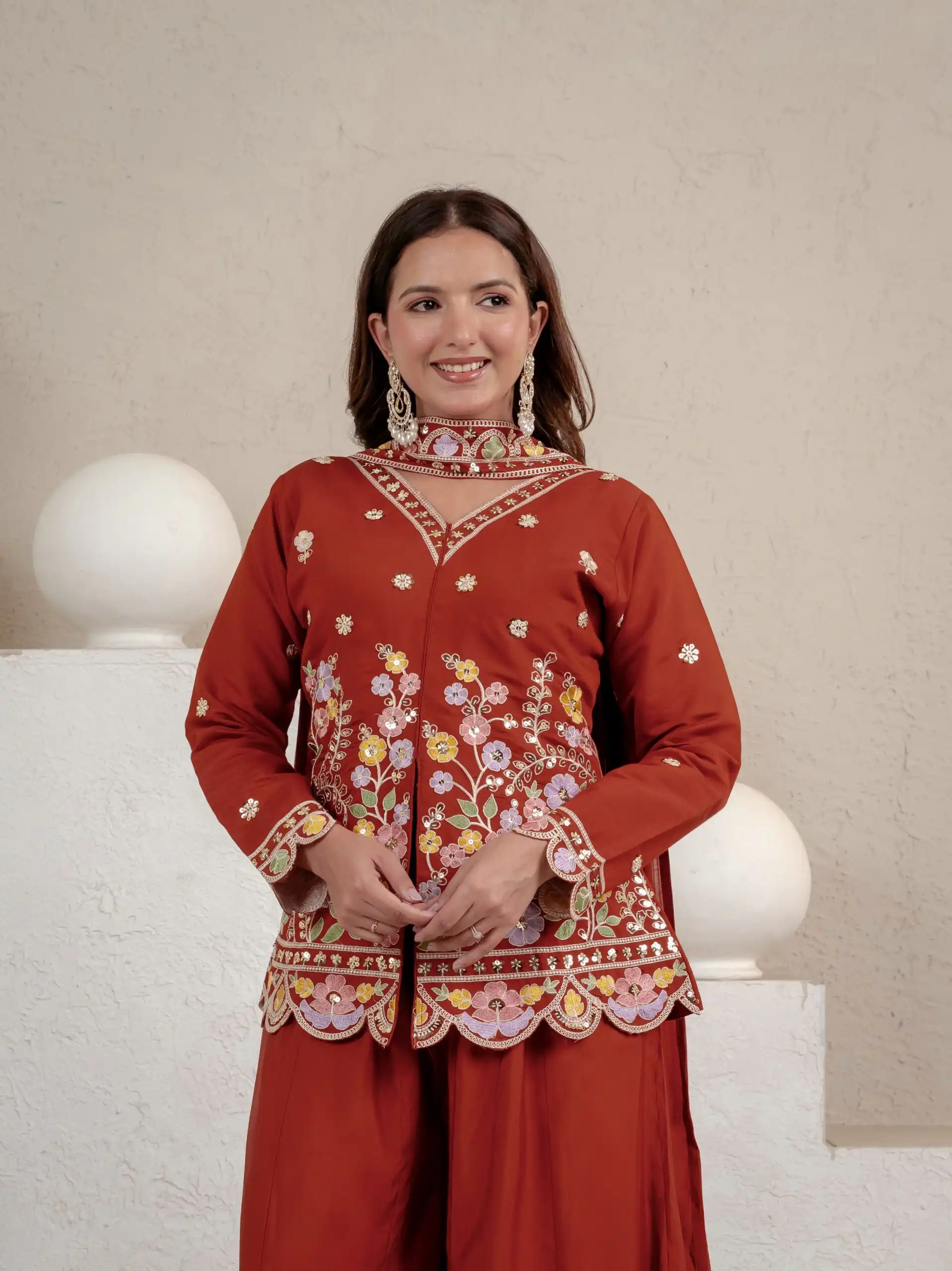 NF 1291 Rust Roman Silk Salwar Suit Perfect for Wedding, Party, Lohri, Onam, Reception – . Grab it for ₹2049. Delivery 4-6 Working Days. Shop now. | Jump Suits, Salwar suit, Casual Suits, Creative suits, Designer Suits, Palazzo Suits, Party Wear Suits, Patiala Suits, Straight Suits