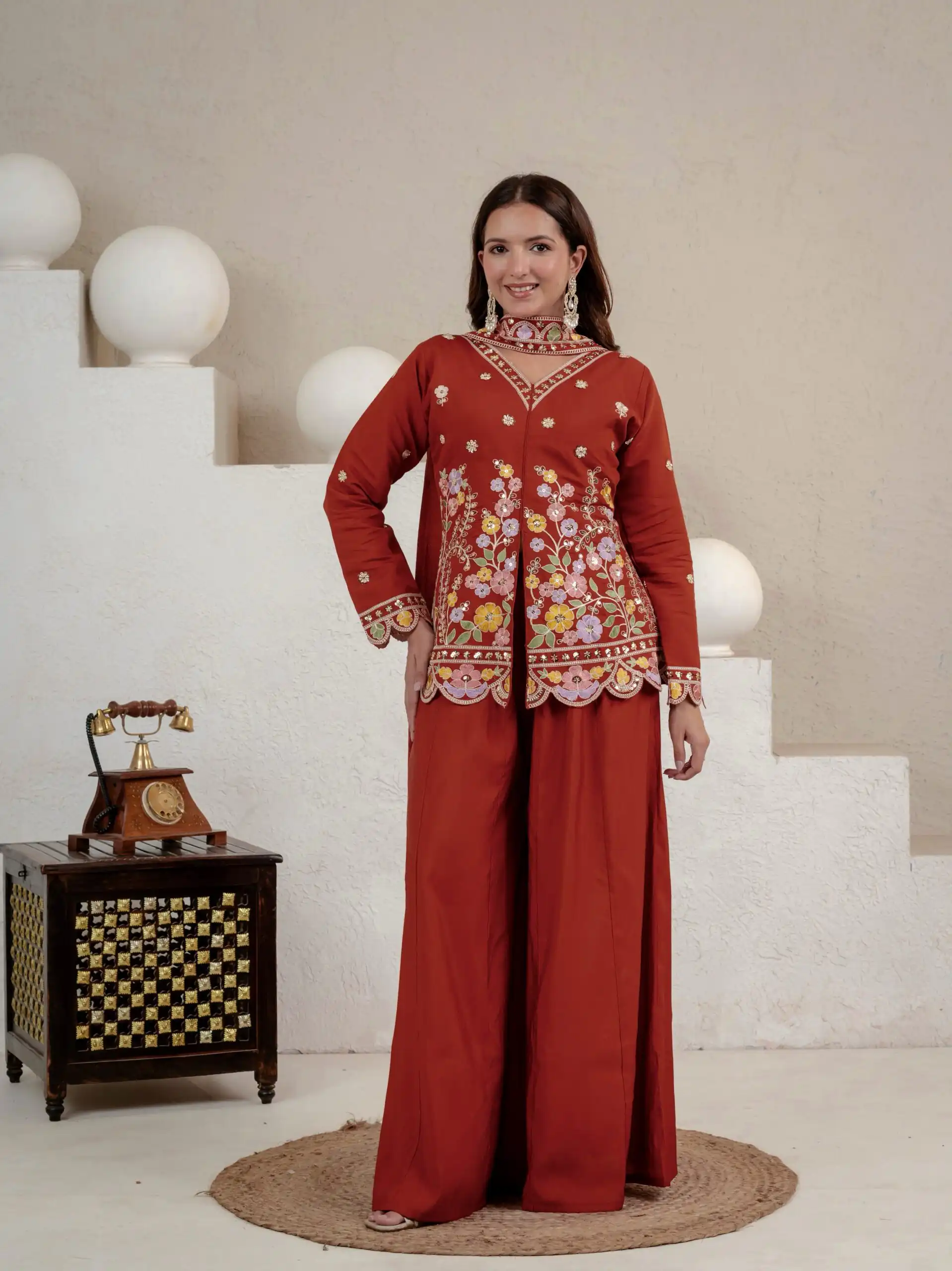 NF 1291 Rust Roman Silk Salwar Suit Perfect for Wedding, Party, Lohri, Onam, Reception – . Grab it for ₹2049. Delivery 4-6 Working Days. Shop now. | Jump Suits, Salwar suit, Casual Suits, Creative suits, Designer Suits, Palazzo Suits, Party Wear Suits, Patiala Suits, Straight Suits