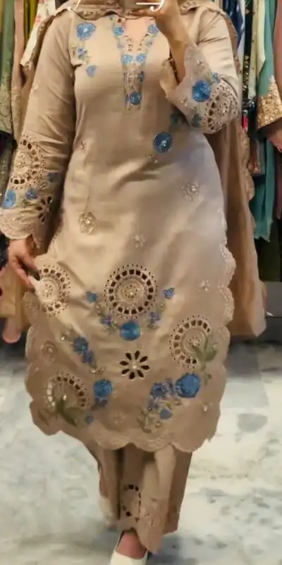 VLM 343 Chiku Roman Salwar Suit with Cut Work & Embroidery Work. Exclusive Offer ₹2449. Delivery 4-6 Working Days. Shop now. | Jump Suits, Salwar suit, Casual Suits, Creative suits, Designer Suits, Palazzo Suits, Party Wear Suits, Patiala Suits, Straight Suits