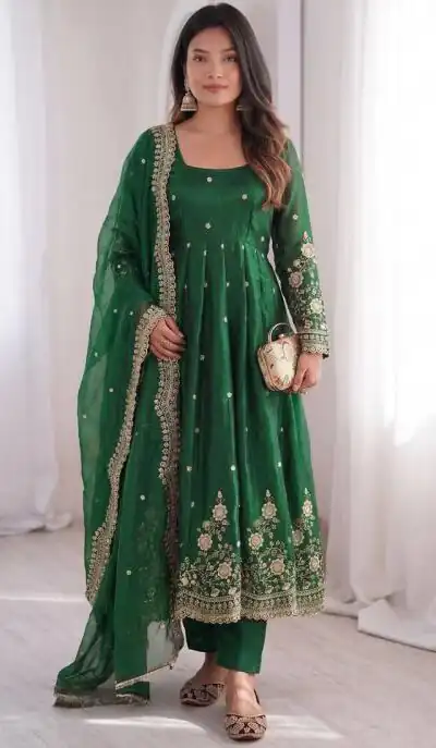 ZB 5073 Green Fendy Silk Gown Perfect for Wedding, Party, Baisakhi, Traditional Day, Makar Sankranti – Introductory Price ₹2049. Delivery 4-6 Working Days. | Gowns, Bollywood Gowns, Creative Gowns, Designer Gowns, Embroidered Gowns, Party Wear Gowns