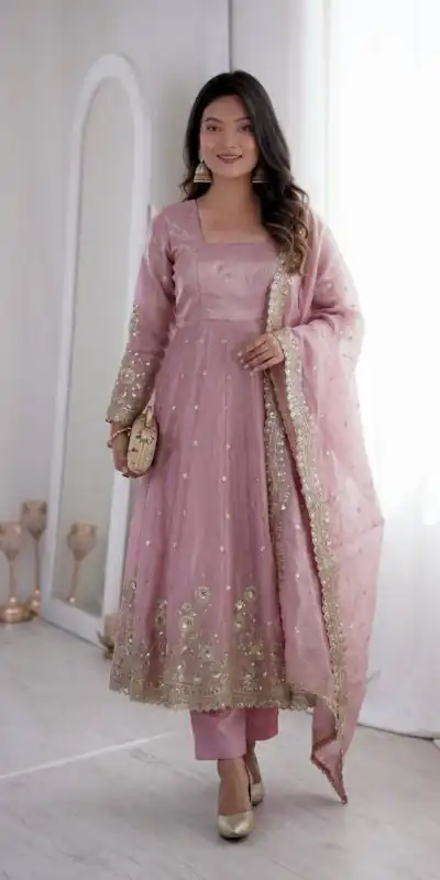 ZB 5073 Pink Fendy Silk Gown Perfect for Wedding, Party, Baisakhi, Traditional Day, Makar Sankranti – . Introductory Price ₹2049. Delivery 4-6 Working Days. | Gowns, Bollywood Gowns, Creative Gowns, Designer Gowns, Embroidered Gowns, Party Wear Gowns