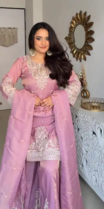 DB 43 Pink Fendy Silk Salwar Suit with Mirror Work & Embroidery Work. Best Price ₹20149. Delivery 4-6 Working Days. Shop now. | Jump Suits, Salwar suit, Casual Suits, Creative suits, Designer Suits, Palazzo Suits, Party Wear Suits, Patiala Suits, Straight Suits