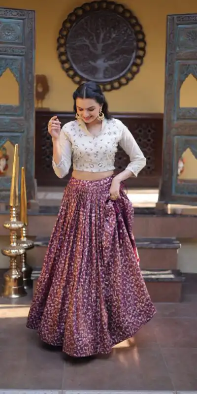 KA 5070 Wine | Cosmos Lehenga Choli with Embroidery Work & Bead Work. Available at ₹2599 only. Delivery 4-6 Working Days. Shop now. | Lehenga, Bollywood Lehenga, Creative Lehenga, Designer Lehenga, Embroidered Lehenga, Party Wear Lehenga
