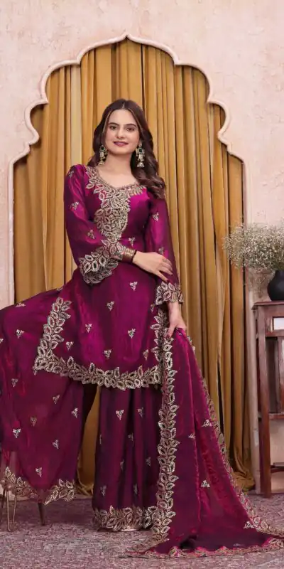 FE  141 Wine Fendy Silk Salwar Suit with Mirror Work & Embroidery Work. Best Price ₹2449. Delivery 4-6 Working Days. Shop now. | Jump Suits, Salwar suit, Casual Suits, Creative suits, Designer Suits, Palazzo Suits, Party Wear Suits, Patiala Suits, Straight Suits