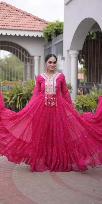KA 1265 Pink Color Faux Georgette Gown with Mirror Work. Wedding, Party, Festive, Events Get it for ₹1819. Delivery 4-6 Working Days.Online Shop now. | Gowns, Bollywood Gowns, Creative Gowns, Designer Gowns, Embroidered Gowns, Party Wear Gowns