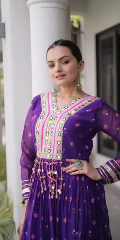 KA 1265 Purple Color Faux Georgette Gown with Mirror Work. Wedding, Party, Festive, Events Get it for ₹1819. Delivery 4-6 Working Days.Online Shop now. | Gowns, Bollywood Gowns, Creative Gowns, Designer Gowns, Embroidered Gowns, Party Wear Gowns