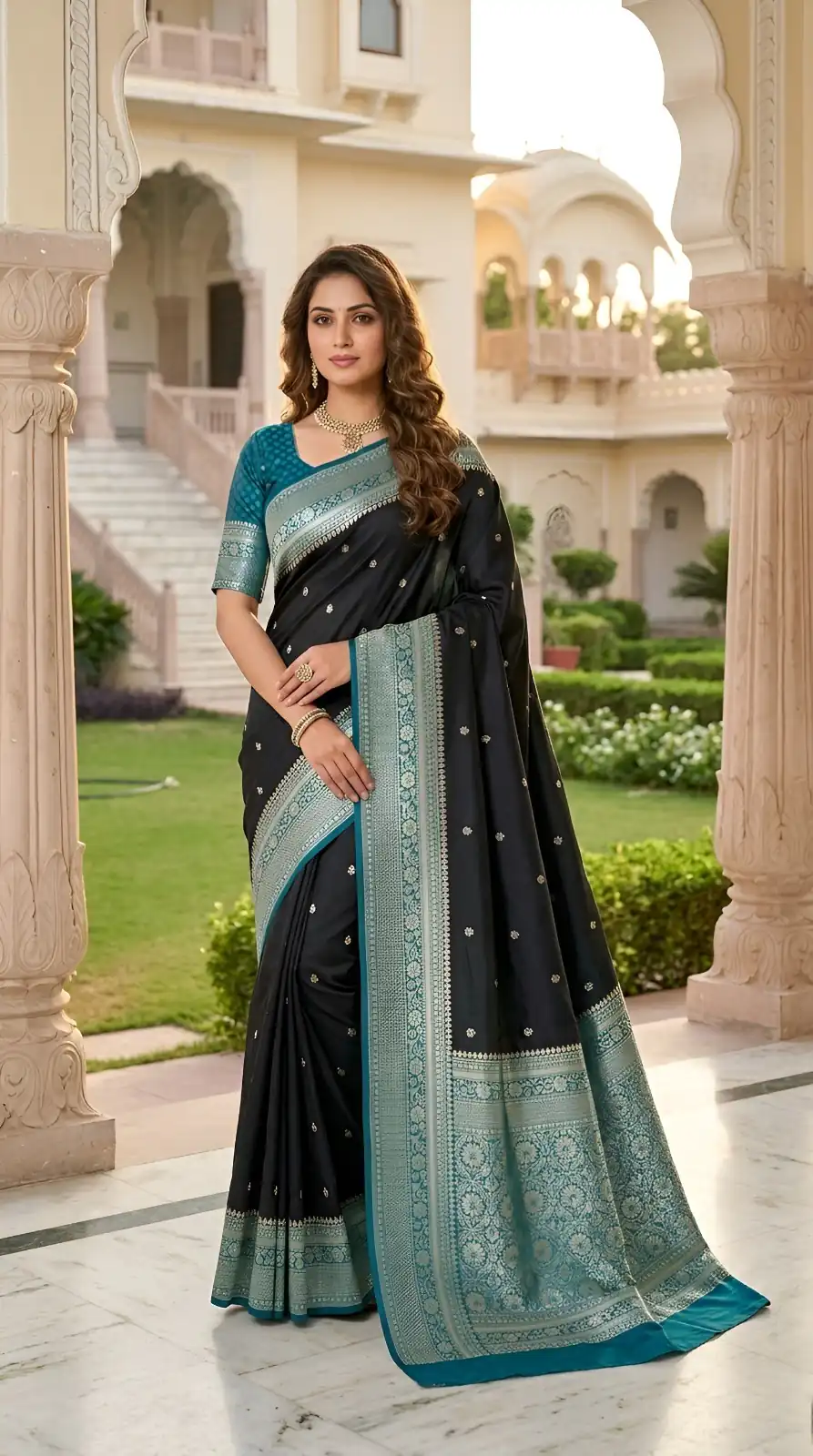 MB 6079 Black Soft Banarasi Silk Saree with Zari Work & Moti Work. Introductory Price ₹1949. Delivery 4-6 Working Days. Shop now. | Designer Sarees, Modern Digital sarees, Sarees, Bollywood Sarees, Creative Sarees, Embroidered Sarees, Ethnic Saree, Party Wear Sarees