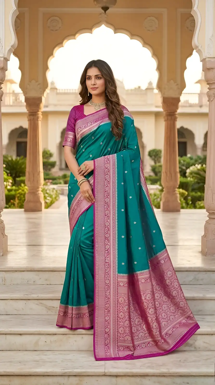 MB 6079 Firozi Soft Banarasi Silk Saree with Zari Work & Moti Work. Introductory Price ₹1949. Delivery 4-6 Working Days. Shop now. | Designer Sarees, Modern Digital sarees, Sarees, Bollywood Sarees, Creative Sarees, Embroidered Sarees, Ethnic Saree, Party Wear Sarees