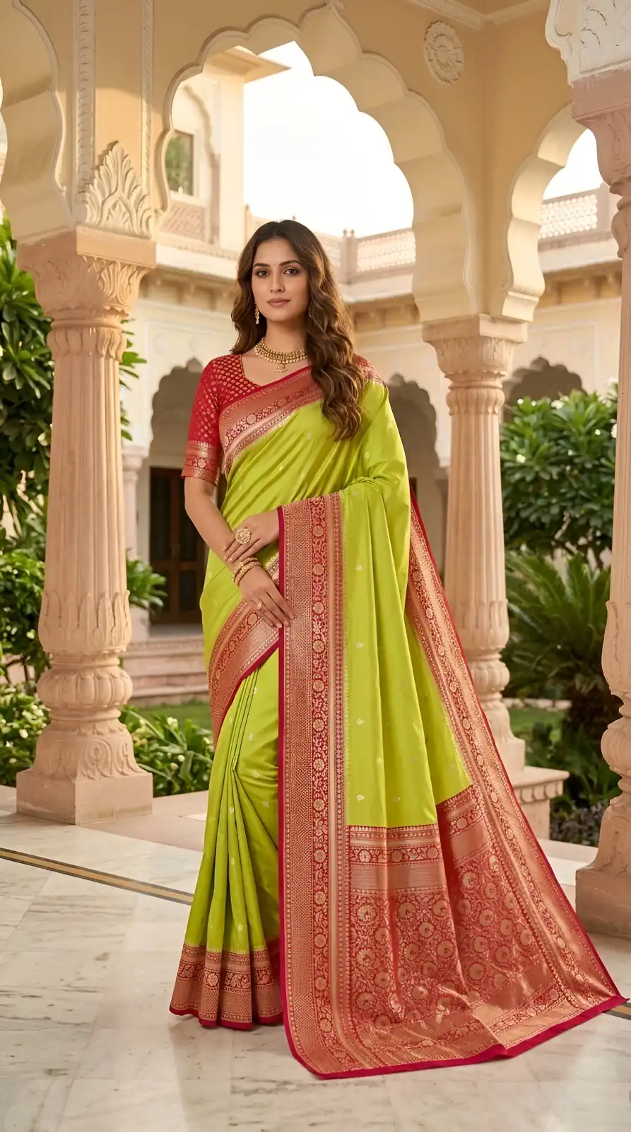 MB 6079 Parrot Green Soft Banarasi Silk Saree with Zari Work & Moti Work. Introductory Price ₹1949. Delivery 4-6 Working Days. Shop now. | Designer Sarees, Modern Digital sarees, Sarees, Bollywood Sarees, Creative Sarees, Embroidered Sarees, Ethnic Saree, Party Wear Sarees