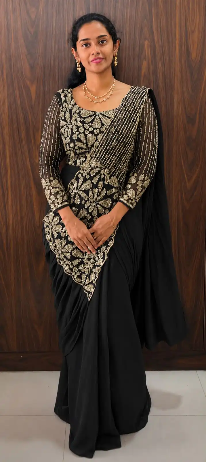ST 1201 Black in Faux Georgette Zari Work & Embroidery Work Saree. Special Price ₹1899. Delivery 4-6 Working Days. Shop now. | Designer Sarees, Modern Digital sarees, Sarees, Bollywood Sarees, Creative Sarees, Embroidered Sarees, Ethnic Saree, Party Wear Sarees