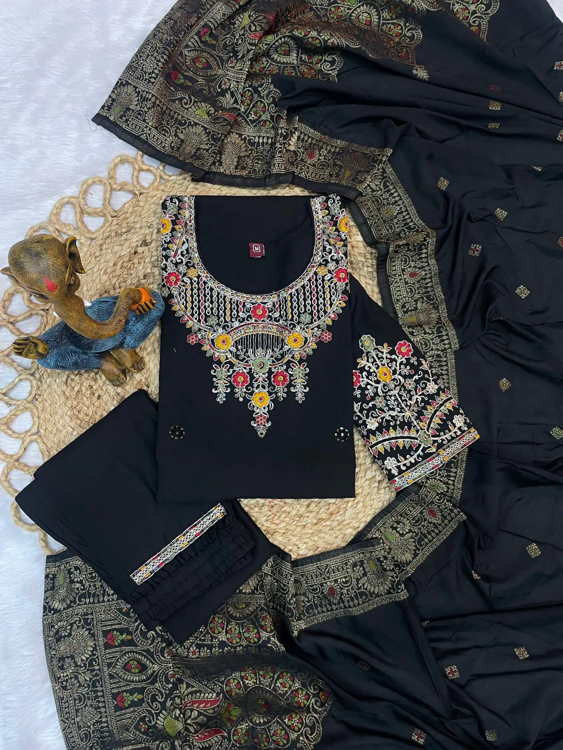 DIVA 125 | Black Roman Silk Salwar Suit with Sequins Work & Embroidery Work. Available at ₹1799 only. Delivery 4-6 Working Days. Shop now. | Jump Suits, Salwar suit, Casual Suits, Creative suits, Designer Suits, Palazzo Suits, Party Wear Suits, Patiala Suits, Straight Suits