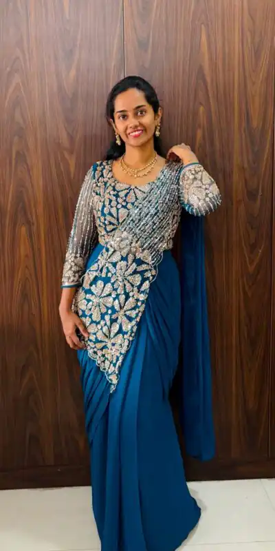 ST 1201 Blue in Faux Georgette Zari Work & Embroidery Work Saree. Special Price ₹1899. Delivery 4-6 Working Days. Shop now. | Designer Sarees, Modern Digital sarees, Sarees, Bollywood Sarees, Creative Sarees, Embroidered Sarees, Ethnic Saree, Party Wear Sarees