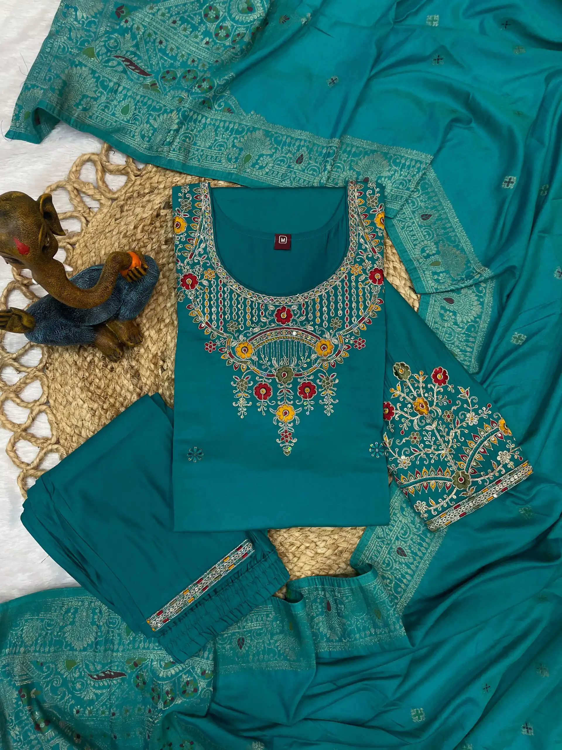 DIVA 125 | Firozi Roman Silk Salwar Suit with Sequins Work & Embroidery Work. Available at ₹1799 only. Delivery 4-6 Working Days. Shop now. | Jump Suits, Salwar suit, Casual Suits, Creative suits, Designer Suits, Palazzo Suits, Party Wear Suits, Patiala Suits, Straight Suits