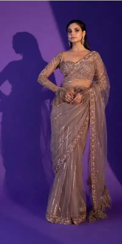 FB L245 Golden Net Saree Perfect for Wedding, Party, Sangeet, Raksha Bandhan, Reception – . Best Price ₹2499. Delivery 4-6 Working Days. Shop now. | Designer Sarees, Modern Digital sarees, Sarees, Bollywood Sarees, Creative Sarees, Embroidered Sarees, Ethnic Saree, Party Wear Sarees