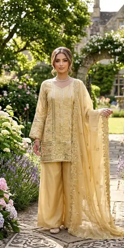 KD 1583 Golden | Golden Zimmy Silk Salwar Suit with Sequins Work. Special Price ₹1699. Delivery 4-6 Working Days. Shop now. | Jump Suits, Salwar suit, Casual Suits, Creative suits, Designer Suits, Palazzo Suits, Party Wear Suits, Patiala Suits, Straight Suits