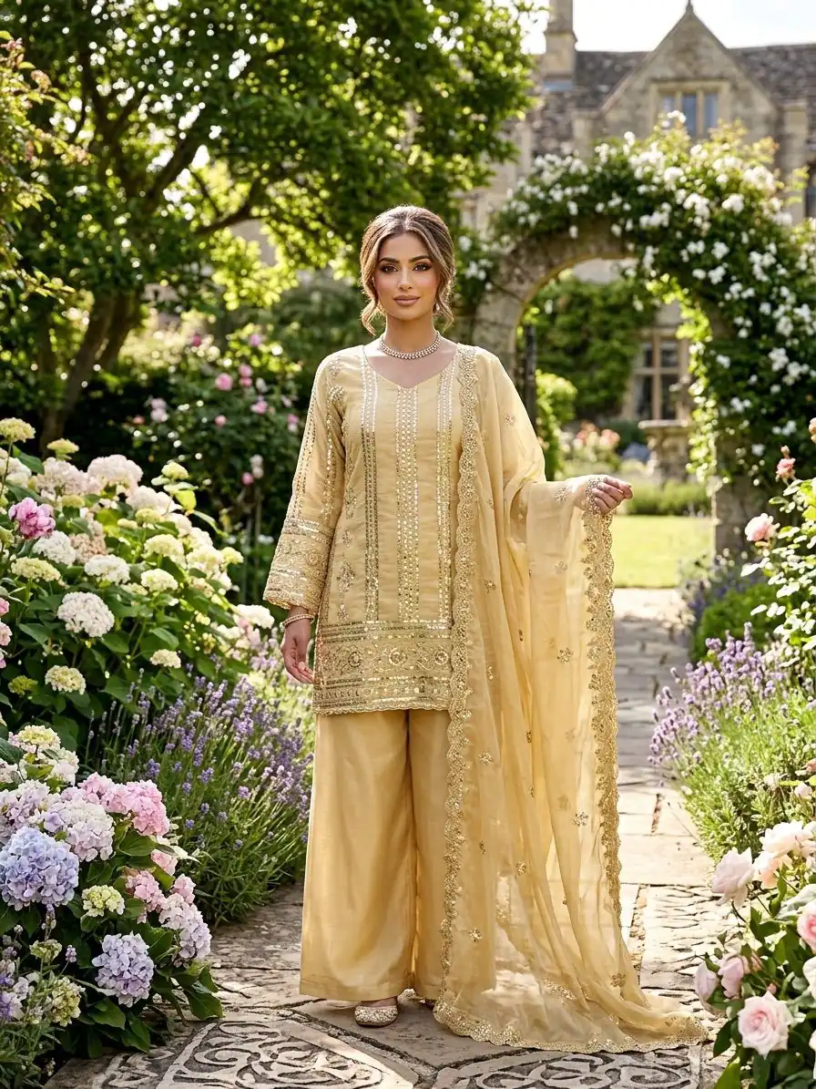 KD 1583 Golden | Golden Zimmy Silk Salwar Suit with Sequins Work. Special Price ₹1699. Delivery 4-6 Working Days. Shop now. | Jump Suits, Salwar suit, Casual Suits, Creative suits, Designer Suits, Palazzo Suits, Party Wear Suits, Patiala Suits, Straight Suits