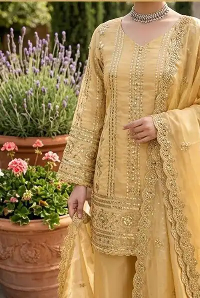 KD 1583 Golden | Golden Zimmy Silk Salwar Suit with Sequins Work. Special Price ₹1699. Delivery 4-6 Working Days. Shop now. | Jump Suits, Salwar suit, Casual Suits, Creative suits, Designer Suits, Palazzo Suits, Party Wear Suits, Patiala Suits, Straight Suits
