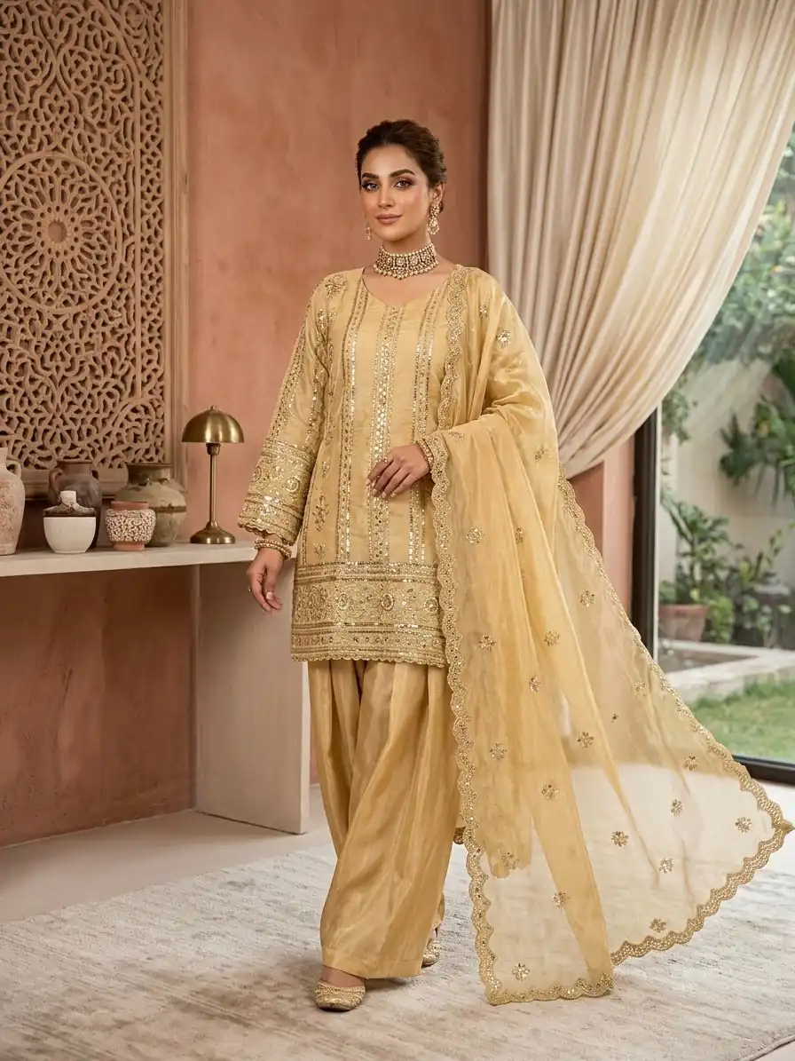 KD 1583 Golden | Golden Zimmy Silk Salwar Suit with Sequins Work. Special Price ₹1699. Delivery 4-6 Working Days. Shop now. | Jump Suits, Salwar suit, Casual Suits, Creative suits, Designer Suits, Palazzo Suits, Party Wear Suits, Patiala Suits, Straight Suits