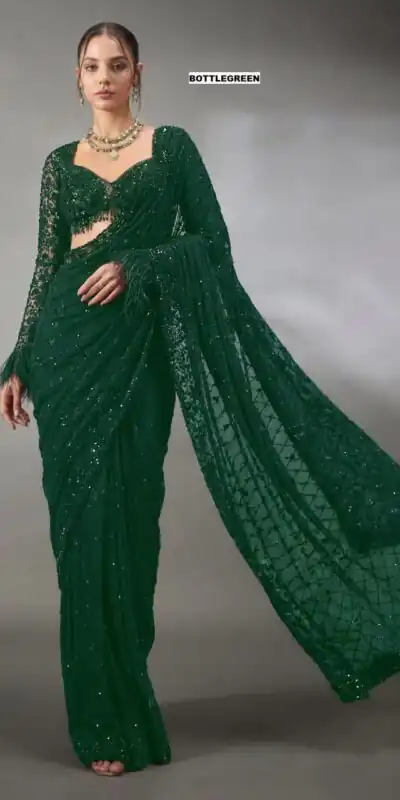DF 3474 Green Faux Georgette Saree Perfect for Wedding, Party, Bridal Wear, Baisakhi, Raksha Bandhan –. Introductory Price ₹1799. Delivery 4-6 Workin | Designer Sarees, Modern Digital sarees, Sarees, Bollywood Sarees, Creative Sarees, Embroidered Sarees, Ethnic Saree, Party Wear Sarees