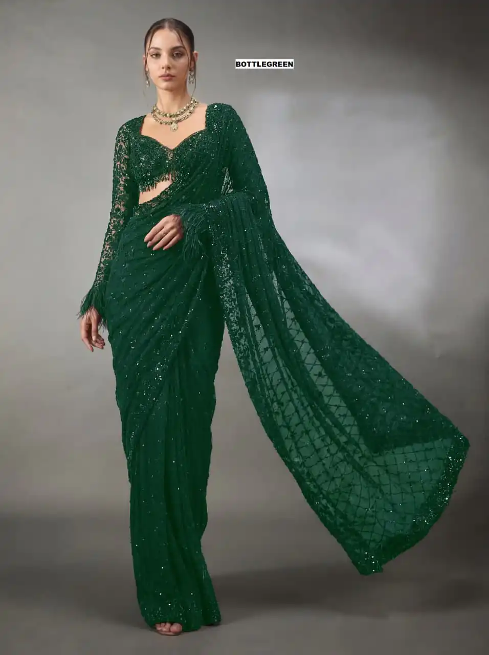DF 3474 Green Faux Georgette Saree Perfect for Wedding, Party, Bridal Wear, Baisakhi, Raksha Bandhan –. Introductory Price ₹1799. Delivery 4-6 Workin | Designer Sarees, Modern Digital sarees, Sarees, Bollywood Sarees, Creative Sarees, Embroidered Sarees, Ethnic Saree, Party Wear Sarees