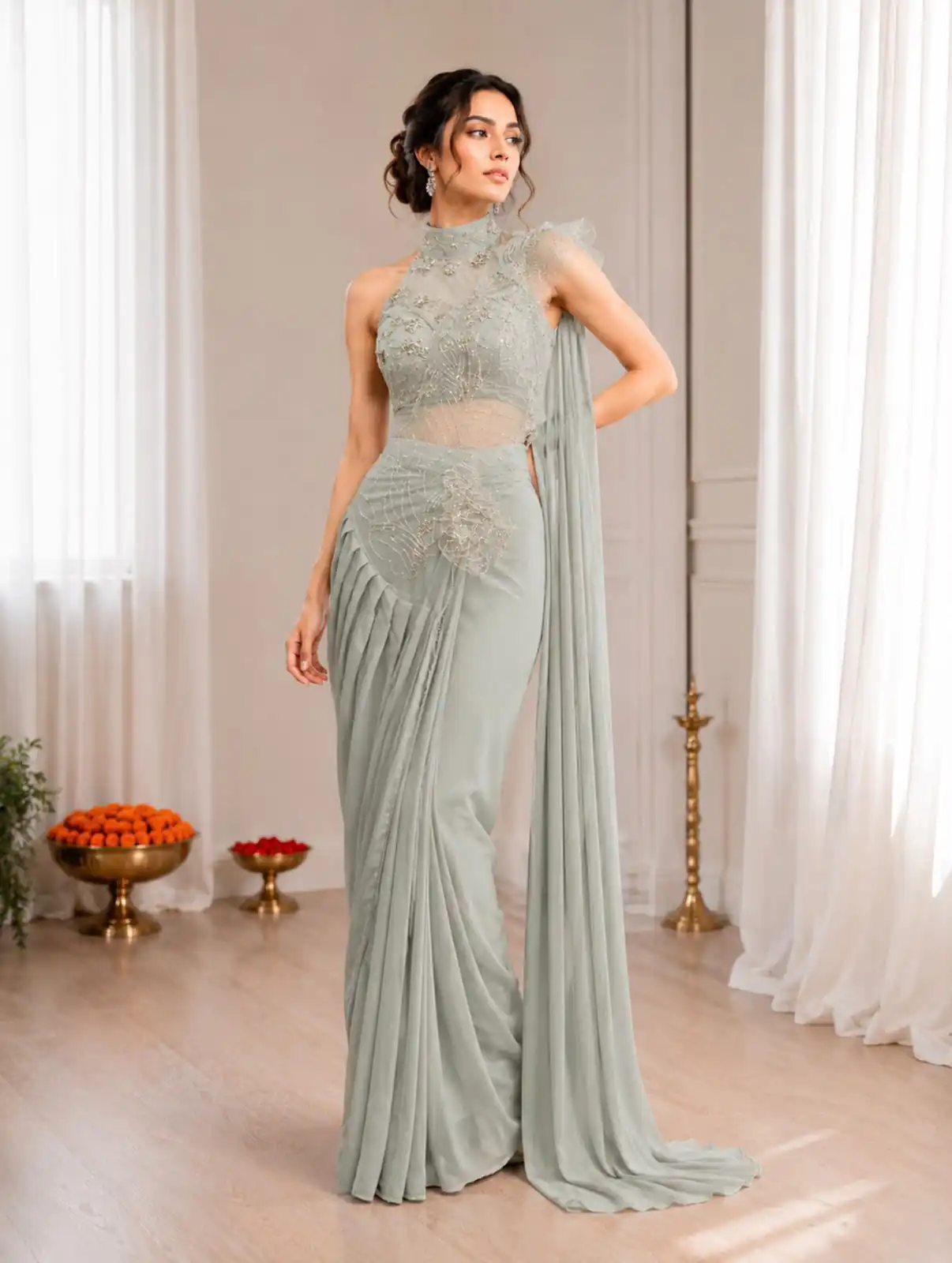 BB 82 Grey | Crep Silk Saree with Sequins Work & Embroidery Work. Special Price ₹1899. Delivery 4-6 Working Days. Shop now. | Designer Sarees, Modern Digital sarees, Sarees, Bollywood Sarees, Creative Sarees, Embroidered Sarees, Ethnic Saree, Party Wear Sarees