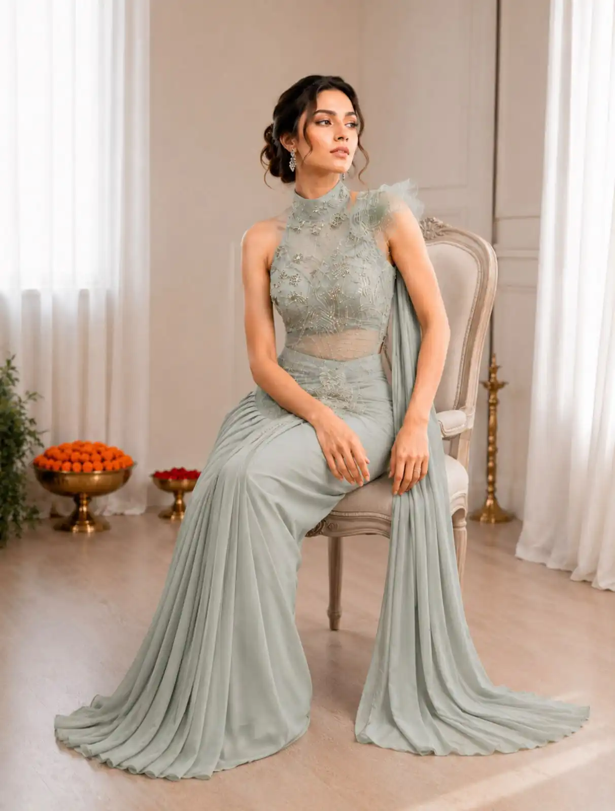 BB 82 Grey | Crep Silk Saree with Sequins Work & Embroidery Work. Special Price ₹1899. Delivery 4-6 Working Days. Shop now. | Designer Sarees, Modern Digital sarees, Sarees, Bollywood Sarees, Creative Sarees, Embroidered Sarees, Ethnic Saree, Party Wear Sarees