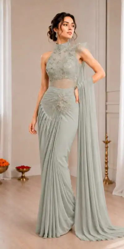 BB 82 Grey | Crep Silk Saree with Sequins Work & Embroidery Work. Special Price ₹1899. Delivery 4-6 Working Days. Shop now. | Designer Sarees, Modern Digital sarees, Sarees, Bollywood Sarees, Creative Sarees, Embroidered Sarees, Ethnic Saree, Party Wear Sarees