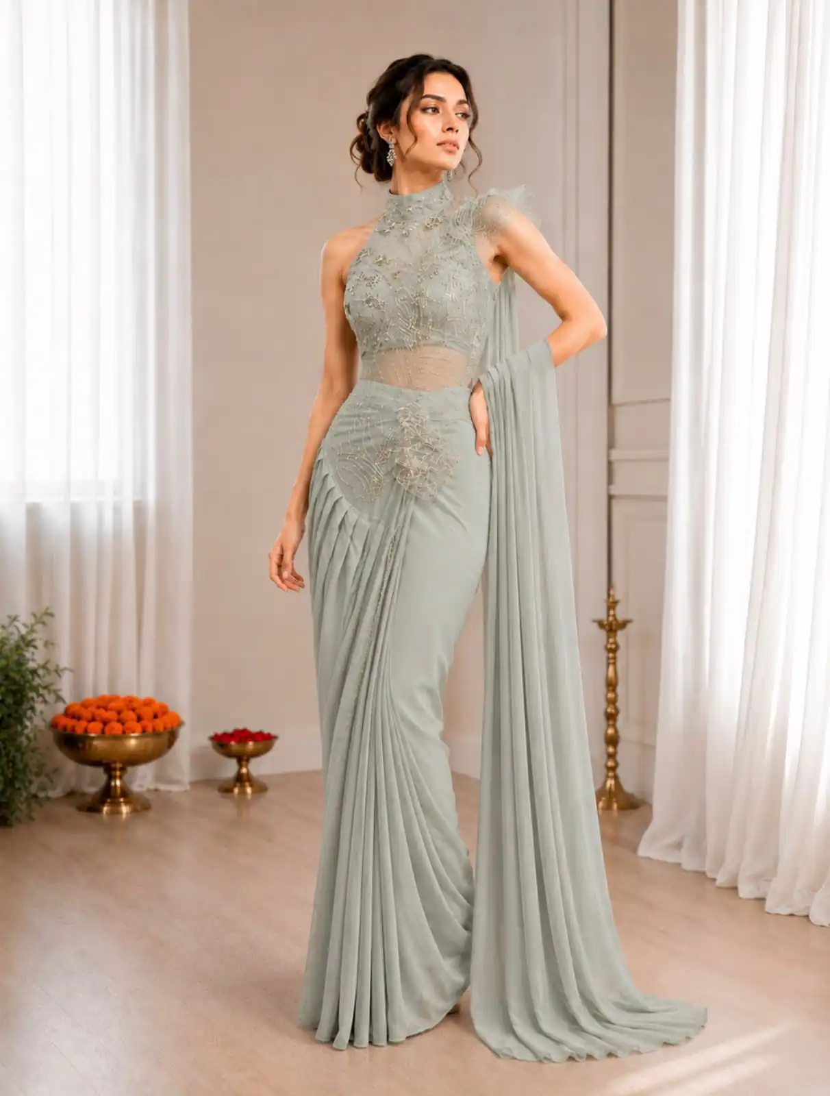 BB 82 Grey | Crep Silk Saree with Sequins Work & Embroidery Work. Special Price ₹1899. Delivery 4-6 Working Days. Shop now. | Designer Sarees, Modern Digital sarees, Sarees, Bollywood Sarees, Creative Sarees, Embroidered Sarees, Ethnic Saree, Party Wear Sarees