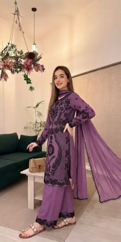 SRK 5364 Lavender Faux Georgette Salwar Suit erfect for Wedding, Party, Mehendi, Pongal, Reception – . Available at ₹2449 only. Delivery 4-6 Working Days | Jump Suits, Salwar suit, Casual Suits, Creative suits, Designer Suits, Palazzo Suits, Party Wear Suits, Patiala Suits, Straight Suits