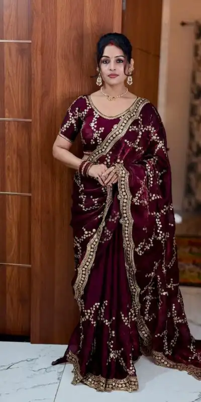 NC 5524 Maroon Color Space Silk Saree with Embroidery Work & Zari Work. Best Price ₹2149. Delivery 4-6 Working Days. Shop now. | Designer Sarees, Modern Digital sarees, Sarees, Bollywood Sarees, Creative Sarees, Embroidered Sarees, Ethnic Saree, Party Wear Sarees