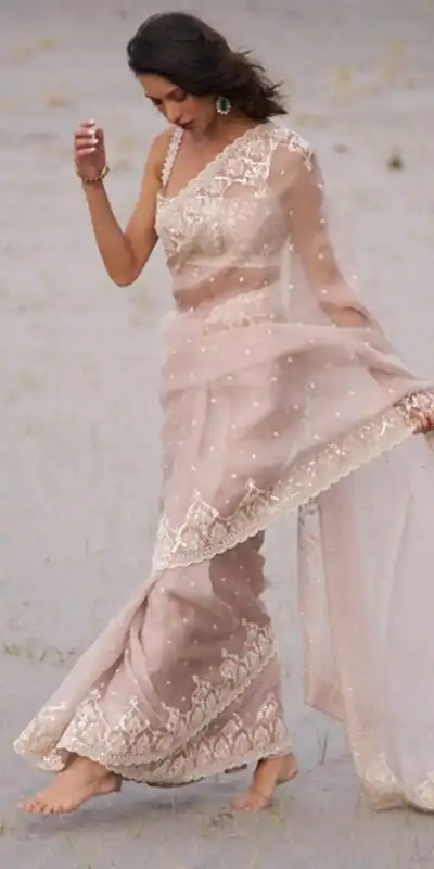 JR 650 in Off White Tabby Organza Sequins Work & Embroidery Work Saree . Available at ₹1899 only. Delivery 4-6 Working Days. Shop now. | Designer Sarees, Modern Digital sarees, Sarees, Bollywood Sarees, Creative Sarees, Embroidered Sarees, Ethnic Saree, Party Wear Sarees