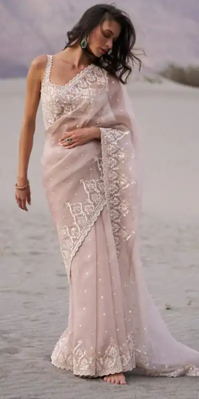 JR 650 in Off White Tabby Organza Sequins Work & Embroidery Work Saree . Available at ₹1899 only. Delivery 4-6 Working Days. Shop now. | Designer Sarees, Modern Digital sarees, Sarees, Bollywood Sarees, Creative Sarees, Embroidered Sarees, Ethnic Saree, Party Wear Sarees