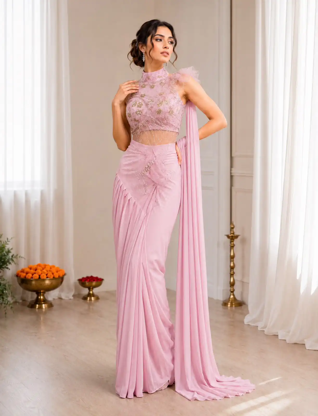BB 82 Pink | Crep Silk Saree with Sequins Work & Embroidery Work. Special Price ₹1899. Delivery 4-6 Working Days. Shop now. | Designer Sarees, Modern Digital sarees, Sarees, Bollywood Sarees, Creative Sarees, Embroidered Sarees, Ethnic Saree, Party Wear Sarees