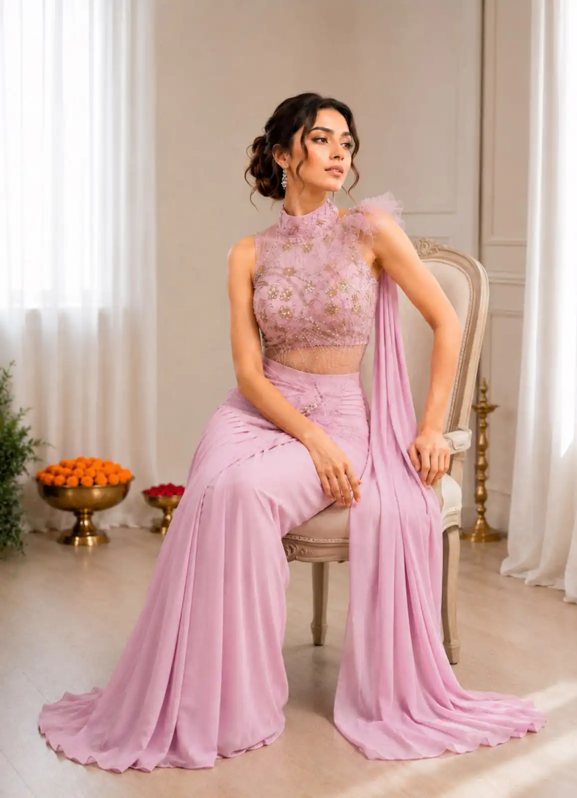 BB 82 Pink | Crep Silk Saree with Sequins Work & Embroidery Work. Special Price ₹1899. Delivery 4-6 Working Days. Shop now. | Designer Sarees, Modern Digital sarees, Sarees, Bollywood Sarees, Creative Sarees, Embroidered Sarees, Ethnic Saree, Party Wear Sarees