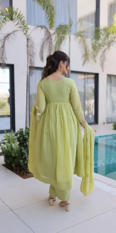 KA 1239 Pista Roman Silk Gown Perfect for Wedding, Party, Reception, Karwa Chauth, Baby Shower – . Now at just ₹2599. Delivery 4-6 Working Days. Shop | Gowns, Bollywood Gowns, Creative Gowns, Designer Gowns, Embroidered Gowns, Party Wear Gowns, Casual Suits