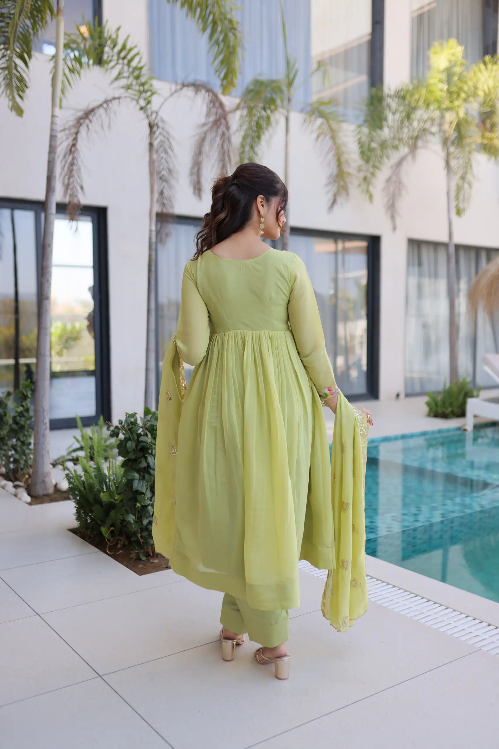 KA 1239 Pista Roman Silk Gown Perfect for Wedding, Party, Reception, Karwa Chauth, Baby Shower – . Now at just ₹2599. Delivery 4-6 Working Days. Shop | Gowns, Bollywood Gowns, Creative Gowns, Designer Gowns, Embroidered Gowns, Party Wear Gowns, Casual Suits