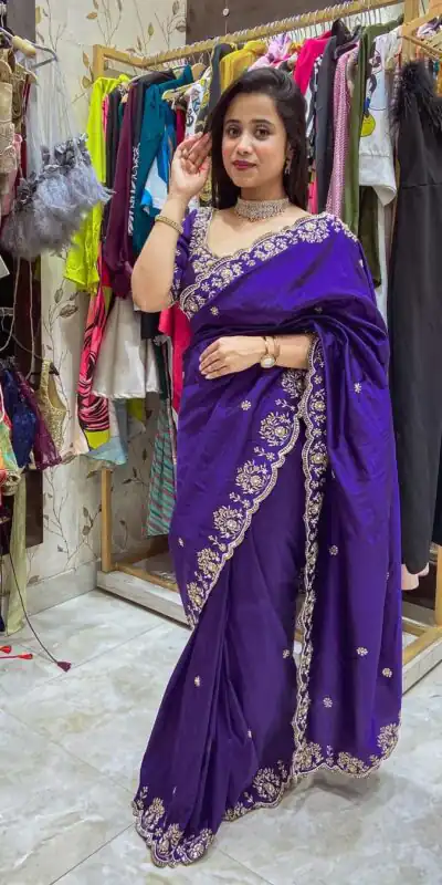 BT 398 Purple Purple Vichitra Silk Saree. Perfect for Wedding, Party, Holi, Anniversary, Engagement – Affordable Price ₹1799. Delivery 4-6 Working Days. | Designer Sarees, Modern Digital sarees, Sarees, Bollywood Sarees, Creative Sarees, Embroidered Sarees, Ethnic Saree, Party Wear Sarees