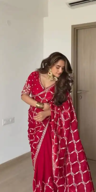 KD 634 Red Color Fendy Silk Saree With Sequins Work. Wedding, Party, Festive, Events Get it for ₹2399. Delivery 4-6 Working Days. Online Best Shop now. | Designer Sarees, Modern Digital sarees, Sarees, Bollywood Sarees, Creative Sarees, Embroidered Sarees, Ethnic Saree, Party Wear Sarees