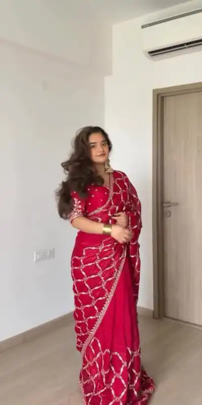 KD 634 Red Color Fendy Silk Saree With Sequins Work. Wedding, Party, Festive, Events Get it for ₹2399. Delivery 4-6 Working Days. Online Best Shop now. | Designer Sarees, Modern Digital sarees, Sarees, Bollywood Sarees, Creative Sarees, Embroidered Sarees, Ethnic Saree, Party Wear Sarees