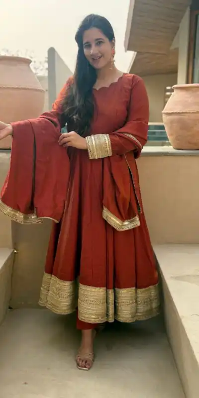 NF 1293 Rust NC Vichitra Salwar Suit with Sequins Work & Embroidery Work. Available at ₹2499 only. Delivery 4-6 Working Days. Shop now. | Anarkali Suits, Bollywood Anarkali, Creative-Anarkali, Designer Anarkali, Embroidered Anarkali, Party Wear Anarkali, Salwar suit
