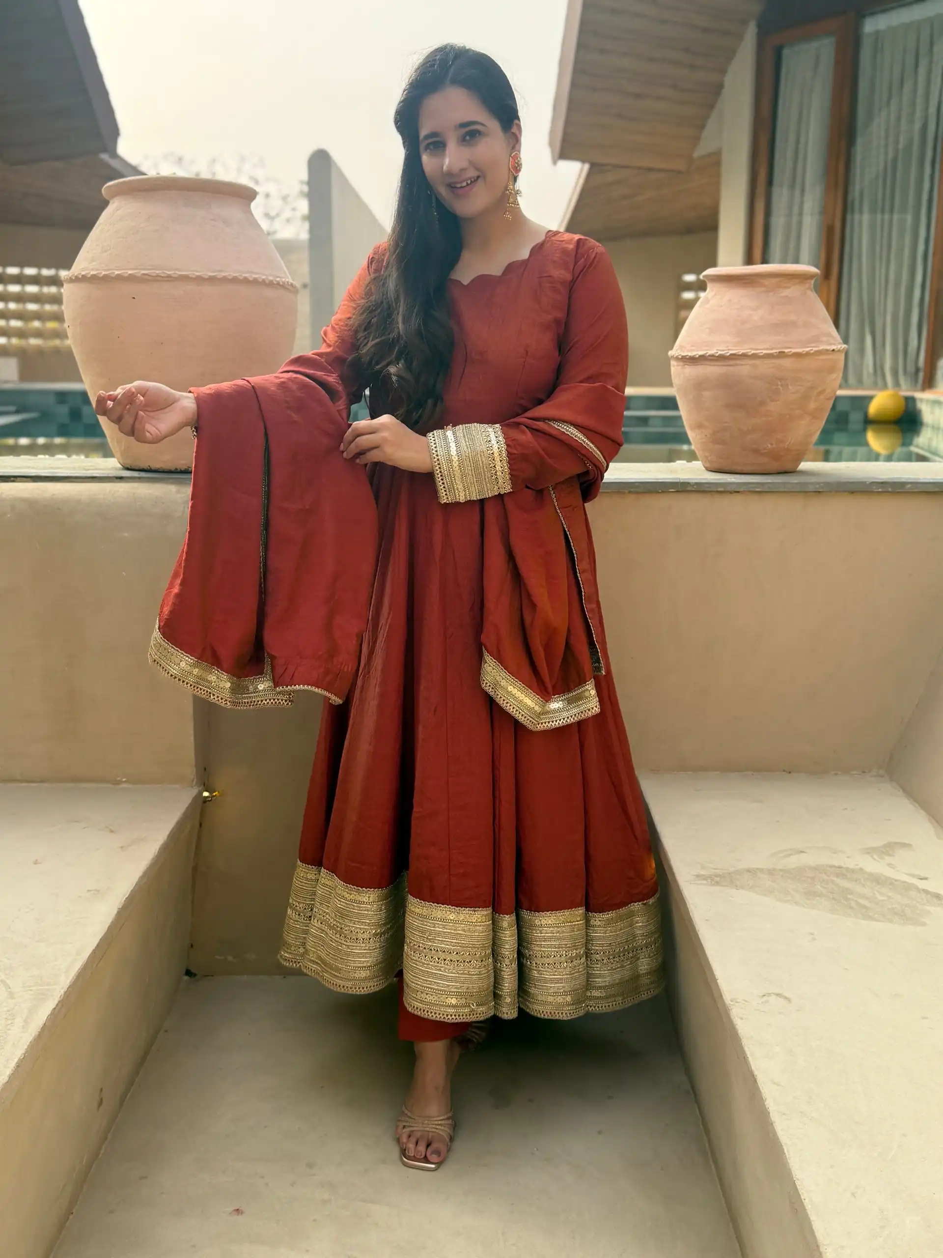 NF 1293 Rust NC Vichitra Salwar Suit with Sequins Work & Embroidery Work. Available at ₹2499 only. Delivery 4-6 Working Days. Shop now. | Anarkali Suits, Bollywood Anarkali, Creative-Anarkali, Designer Anarkali, Embroidered Anarkali, Party Wear Anarkali, Salwar suit