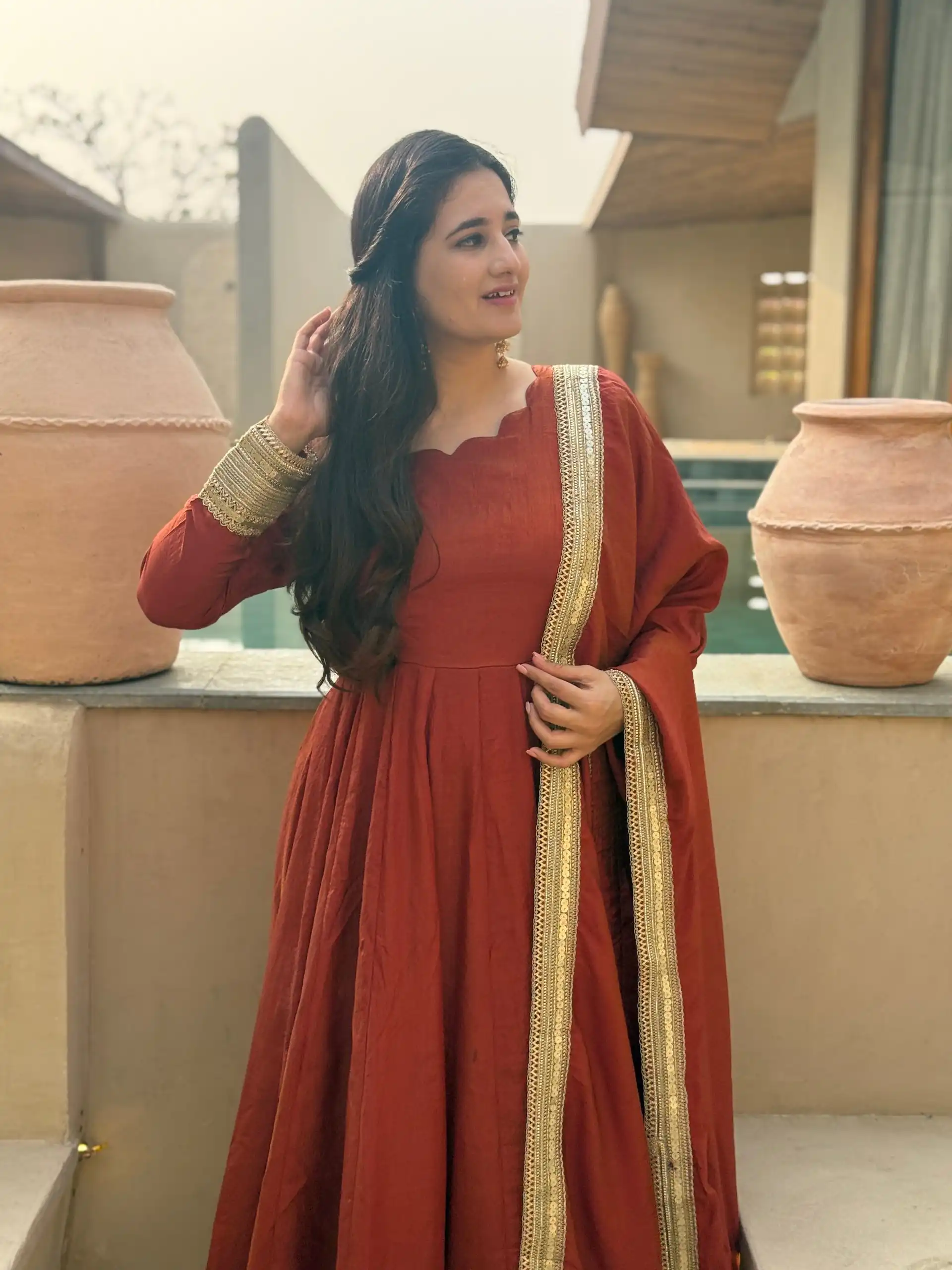 NF 1293 Rust NC Vichitra Salwar Suit with Sequins Work & Embroidery Work. Available at ₹2499 only. Delivery 4-6 Working Days. Shop now. | Anarkali Suits, Bollywood Anarkali, Creative-Anarkali, Designer Anarkali, Embroidered Anarkali, Party Wear Anarkali, Salwar suit