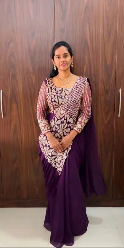 ST 1201 Wine in Faux Georgette Zari Work & Embroidery Work Saree. Special Price ₹1899. Delivery 4-6 Working Days. Shop now. | Designer Sarees, Modern Digital sarees, Sarees, Bollywood Sarees, Creative Sarees, Embroidered Sarees, Ethnic Saree, Party Wear Sarees