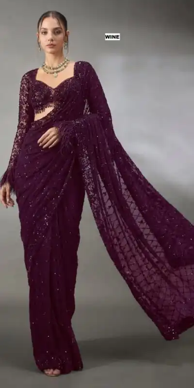DF 3474 Wine Faux Georgette Saree Perfect for Wedding, Party, Bridal Wear, Baisakhi, Raksha Bandhan –. Introductory Price ₹1799. Delivery 4-6 Workin | Designer Sarees, Modern Digital sarees, Sarees, Bollywood Sarees, Creative Sarees, Embroidered Sarees, Ethnic Saree, Party Wear Sarees